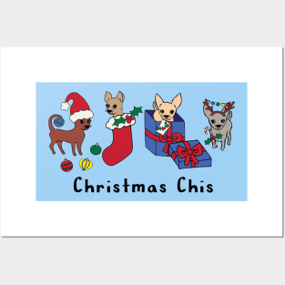 Blue Christmas Chis - smooth coat chihuahuas - Chihuahua Christmas Tee Posters and Art